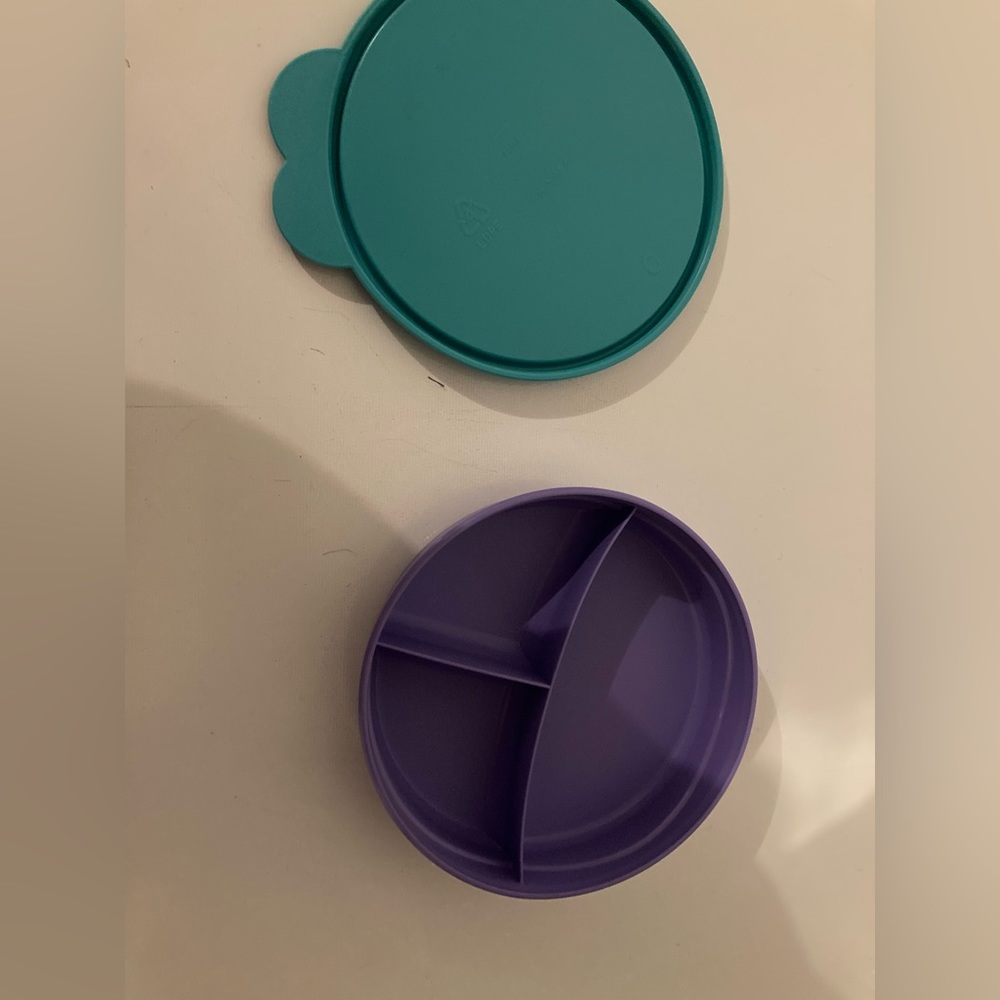 Tupperware Divided Bowl With Lid #2552A-4  Microwave Reheatable Purple Teal NWOT